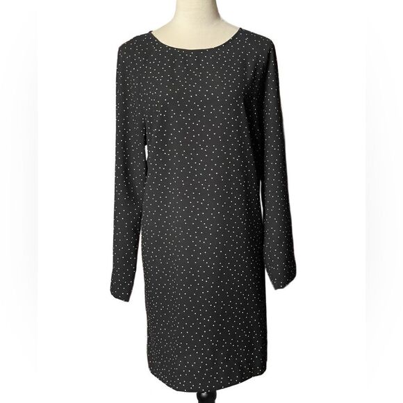 H&M Black Long Sleeve Shift Dress w/Small White Polka Dots & Keyhole (LG) - Picture 11 of 13